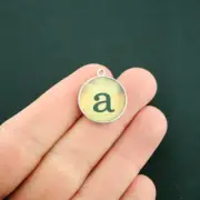 BULK 20 Letter a Alphabet Antique Silver Tone Cabochon Charms - SC6868