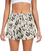 [FRODOTGV] Black Grey Leafs Womens Athletic Shorts with Pockets Track Shorts for Soccer Teenis Exercise Indoor S