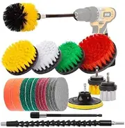 21 Piece Drill Brush Attachments Set, Scrub Pads & Sponge, Buffing Pads, Power Scrubber Brush with Extend Long Attachment, Car Polishing Pad Kit