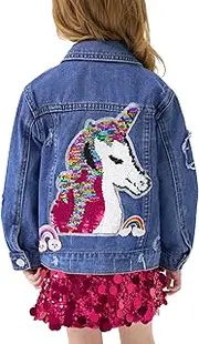 [Miipat] Toddler Girls Denim Jacket Longe Sleeve Button Kids Patch Jeans Jacket Baby Girl Jeans Coat Casual Outerwers
