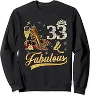 [X.Style] 33 & Fabulous 33rd Birthday Rose Wine Leopard High Heel Sweatshirt ds029 Sweater (2XL)