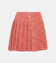 [Self-Portrait] Self-Portrait Pleated sequined bouclé miniskirt AU 16 red