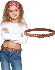 [Coubeau] Boys Girls Elastic Belt - Adjustable Buckle Belt with Leather for Children from 3-15 Years, brown heart waist, Eine Einheitsgröße