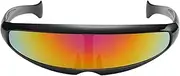 [FDVTPIU] Mirrored Sunglasses for Men, Fashion Futuristic Space Alien Costume Party Sun Glasses, Futuristic Wrap Sun Glasses with Color Mirrored Lens Strop-au