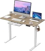 Anshine 120 x 60cm Electric Standing Desk, Height Adjustable Stand Desk with Drawers，Sit Stand Computer Home Office Desk (Oak Top White Legs)