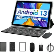 [PRITOM] 10 Inch Android 13.3-in-1 Tablet, 8GB (4+4), 128GB, Expandable 1TB, 8000mAh, WiFi Tablet, Qcta Core Processor, WiFi 6, Bluetooth, Gaming Tablet, Tablet PC with Bag, Keyboard, Mouses, Teal