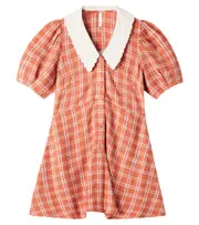 [Rylee + Cru] Rylee + Cru Del Mar checked linen-blend dress Y 16 orange