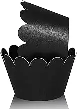 KPOSIYA Set of 100 Artistic Bake Cake Cups Filigree Little Vine Lace Laser Cut Cupcake Wrapper Liner Baking Cup Muffin CaseTrays for Wedding Birthday Party Decoration-Best Kitchen Gift (Black)