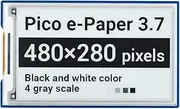 Waveshare 3.7inch E-Paper E-Ink Display Module for Raspberry Pi Pico 480×280 Pixels Black/White SPI Interface