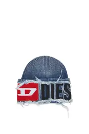 [Diesel] Diesel - Denim effect beanie with bold patch detail - Knit caps - Unisex - Blue UNI Blue