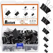 Rustark 100Pcs 6 Sizes Binder Clips Set Black Fold Back Clips Office Paper Clips Reusable Binder Clips for Paper, Notebooks, Document Organizing for School Office
