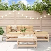4 Piece Garden Lounge Set with Cushions Solid Wood, Garden Furniture Sets