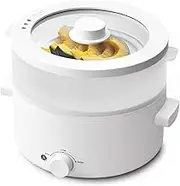 Olayks Electric Steamer for Cooking, 2L Ceramic Enamel Non-Stick Cooker, Dual Power Multifunctional Electric Cooker, Suitable for Steak, Pasta, Hot Pot, Ramen, Heating
