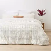 Micro Check Quilt Cover Set - Queen Bed, White