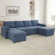 4 Modular Sectional U Shape Couch w/Storage USB Port Cup Holder Convertible Sofa