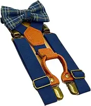 [AWOCAN] Boy's Suspenders and Bow Tie Set Buckle with Suspenders Strong Clip, Elastic Y Shape Suspenders and Bow Tie