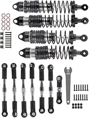 RCHuiWow RC Shocks & Adjustable Turnbuckles Upgrades Part for 1/10 Slash Stampede Rustler Bandit VXL 4X4,Aluminum Front Rear 4PCS Shocks Absorber & 7PCS Turnbuckles Camber Link,Titanium