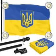 Combo: 6 Ft Tangle Free Aluminum Spinning Flagpole (Black) & Ukraine