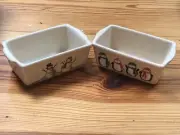 2 VTG NANTUCKET Mini Christmas Winter BREAD LOAF PAN Stoneware Snowmen & Penguin
