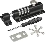 Door Slide Latch, [Heavy Duty] [Weatherproof] Spopal Barn Door Latch for Outdoor, 4 Digit Combination Lock, Keyless Gate Latch Lock, Resettable Slide Bolt Locks for Cabinet, Shed, Fence, Garage-Black