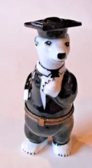 Peint Main Limoges Trinket-Polar Bear In Graduation Robe And Cap