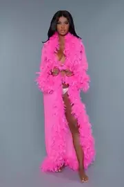 BeWicked Glamour Robe Boa Feather Trim Hot Pink