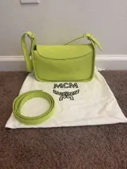 MCM Small Aren Hobo Monogram Crossbody Bag Acid Neon Green SAMPLE NEW $999
