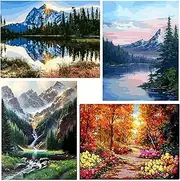 Fycert Paint by Numbers Kit for Adults Kids - Crafts DIY Paint by Numbers Kits for Beginners - Color by Numbers Pack on Canvas Painting Kit - Acrylic Paint on Mountains Lake