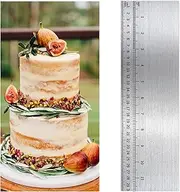 Jeffdad 12 Inch Metal Cake Scraper Smoother with Scale Stainless Steel Cake Edge Smoother Cake Decorating Comb Baking Scraper Tool for Mousse Butter Cream Cake Decoration
