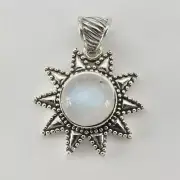 Genuine Natural Rainbow MOONSTONE Sun / Star Pendant 925 STERLING SILVER #58e