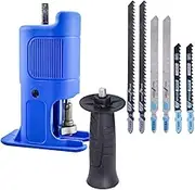 Reciprocating Saw Adapter Electric Drill Modified Saw Attachment Electric Drill to Reciprocating Saw Converter with Saw B Replacement Cutting Tool for Wood/PVC/Metal Blue 2 Set Blades