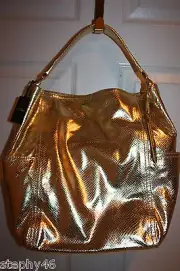 NWT! COLE HAAN North South Platino Gold Snakeskin Leather Tote Hobo B28532 $378