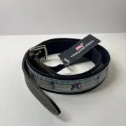 NWT! Vineyard Vines Hockey Rink Canvas Club Leather Belt Blue Brown Men’s Sz 42