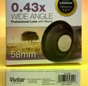VIVITAR 0.43x WIDE ANGLE LENS MACRO 58mm -> HD4 / NIKON CANON / 0.45X