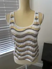 NWT Charlotte Russe Low Back beige Tank Top with Gold & Black Sequins SZ S