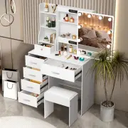 6 Drawers Dressing Table Stool Set With Mirror & LED Lights Makeup Vanity Desk