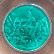 Antique Majolica Tazza/Plate Farm Scene Grapes Vines Rim Green Brown