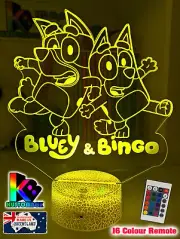 BLUEY & BINGO PERSONALISED NAME 3D LED Night Light 7 Colour Change Room Lamp