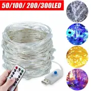 USB Twinkle LED String Fairy Lights 7/30M 50/100/300LED Copper Wire Party Remote