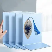 4 Pcs Bookends for Shelves, Blue Bookend,Book end,Book Shelf Storag,Non-Skid Bookends,Metal Book Ends for Offices Books/Kitchen/Movies/CDs/Vide