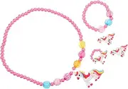 GLSTOY Girl Unicorn Jewelry Kit 4pc Boys and Girls Jewelry Set Rings Bracelets Necklace Earring