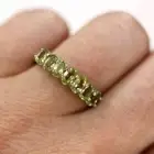 10k White Gold Natural Peridot Gemstones Half Eternity Women's Wedding Band Ring