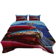 Cool Art Red Old Car Reflects Las Vegas Coverlet