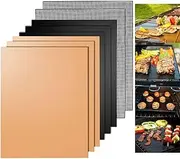 BBQ Grill Mat, 8 Pack(6 Solid Mats * 2 Mesh Mats) Non-Stick BBQ Baking Mats Reusable for Charcoal, Gas or Electric Grill - Easy to Clean, Heat Resistant Barbecue Sheets