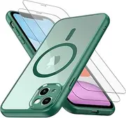 Bimanpap Magnetic Case for iPhone 13 6.1 inch,Compatible with MagSafe,[2-Pack Tempered Glass Screen Protector] Full-Body Shockproof Protective,Camera Protection Bumper Slim Phone Cover (Green)