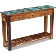 Solid Reclaimed Wood Console Table Hallway Entry Wooden Display Shelf Drawers
