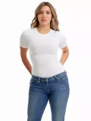 UNDERWORKS Woman's Ultra Light. Cotton-Spandex White Crew Neck T-Shirt Size M