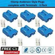 50amp Blue Anderson Style Plugs - Complete with Terminals x 6 Pack - Brand New