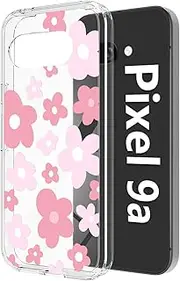 [Tcaraersing] Floral Case for Google Pixel 9 A 6.3", Slim Soft TPU & Hard PC Clear Flower Four Corners Shockproof Phone Cover for Teens Girls, Pink Flowers