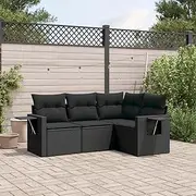 Garden Sofa Set 4 Piece with Cushions in Black Poly Rattan, Patio Furniture Set - Armrest Height 55cm, UV Resistant, Removable Covers